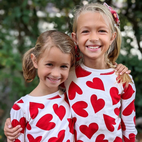 Sisters in heart pajamas