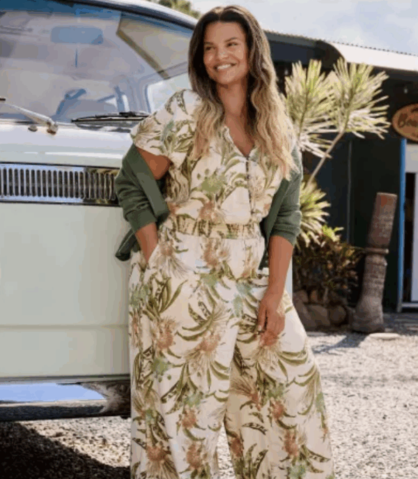 Girl wearing tropical dress