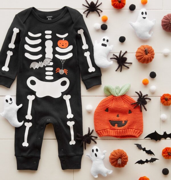 Skeleton Onsie and Pumpkin Cap